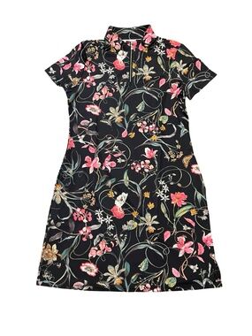 AceGolfs Women's M Black Floral UPF Golf Dress Short Sleeve 1/4 Zip NWT